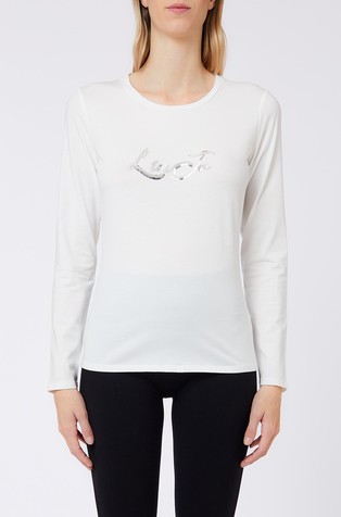 Long Sleeved T-shirt with rhinestoned logo