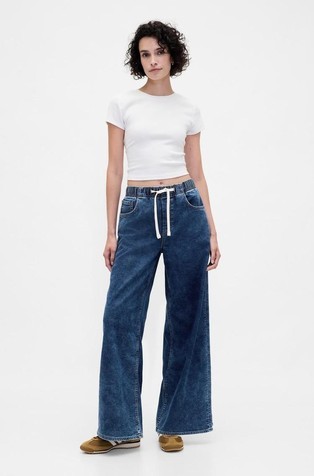 Mid Rise Knit Denim Baggy Jeans