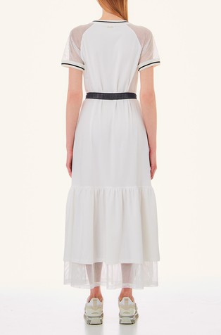 LIU JO Long dress with mesh inserts Off-White 2