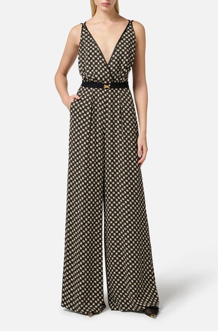 Jumpsuit in georgette fabric with diamond logo print