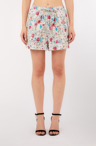 Cotton shorts with floral print and embroideries