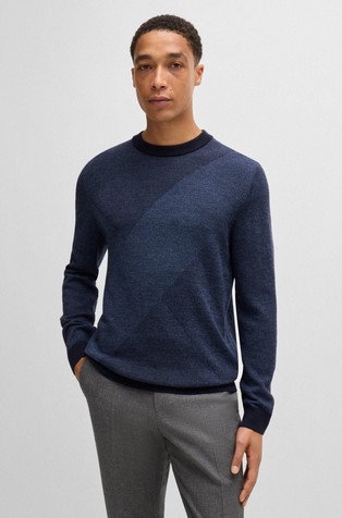 Virgin-wool sweater with two-tone jacquard pattern