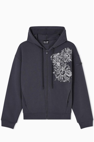 Jopa iz bombažne mešanice s kapuco in cvetličnim potiskom