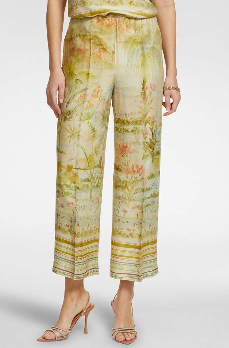 ELENA MIRO Satin trousers with pattern Landscape Print 