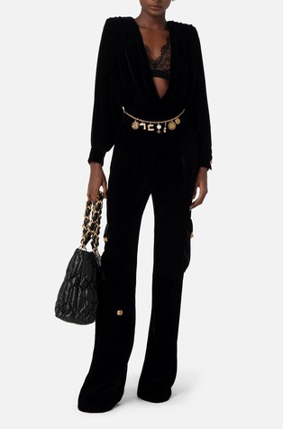 Velvet jumpsuit with lace bra
