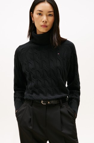 Relaxed fit pleten volnen pulover s puli ovratnikom