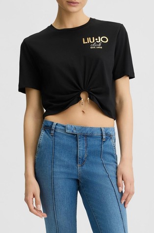 Cropped majica s kratkimi rokavi iz bombažnega jerseya