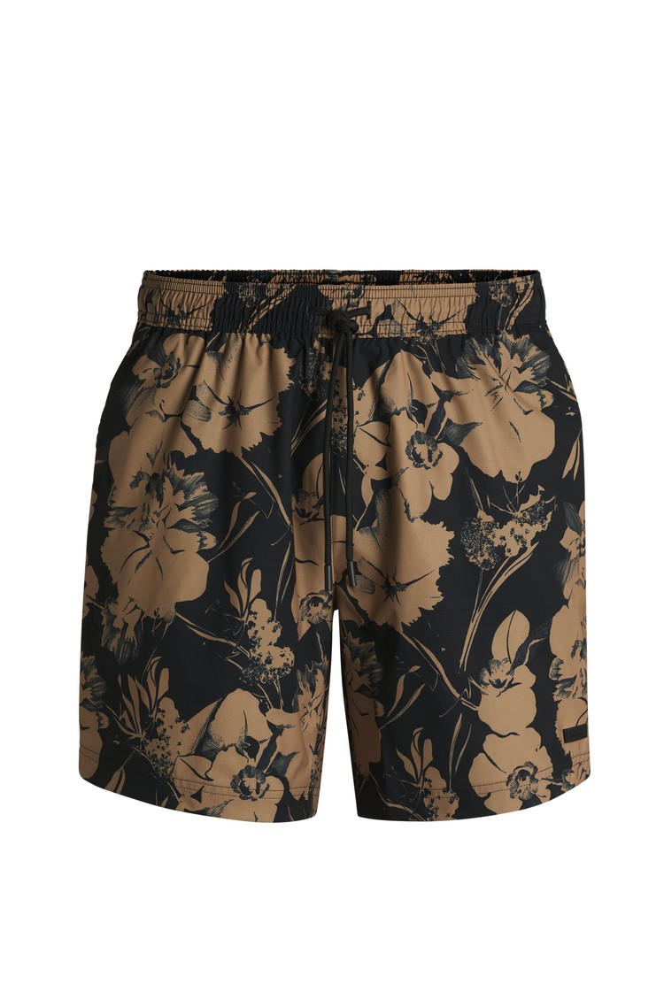 HUGO BOSS Kopalke z rožastim vzorcem in stranskim trakom Večbarvna - Black/ Brown 