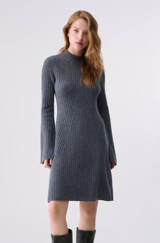 Wool knitted dress with decorative buttons