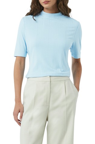 Slim fit rebrasta majica s stoječim ovratnikom