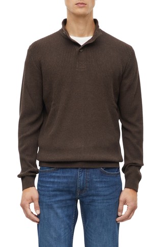 Button-front cotton pullover with ribbed texture
