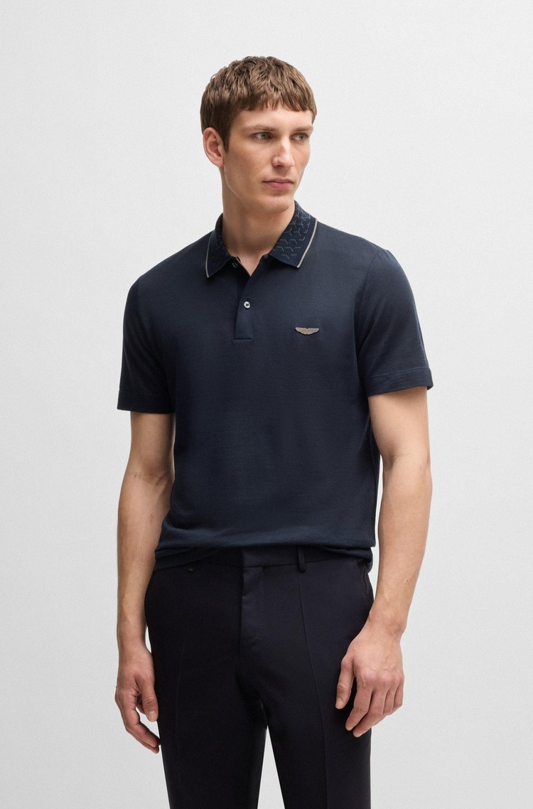 HUGO BOSS BOSS x Aston Martin polo majica s kratkimi rokavi iz bombažne mešanice Modra - Dark Blue 