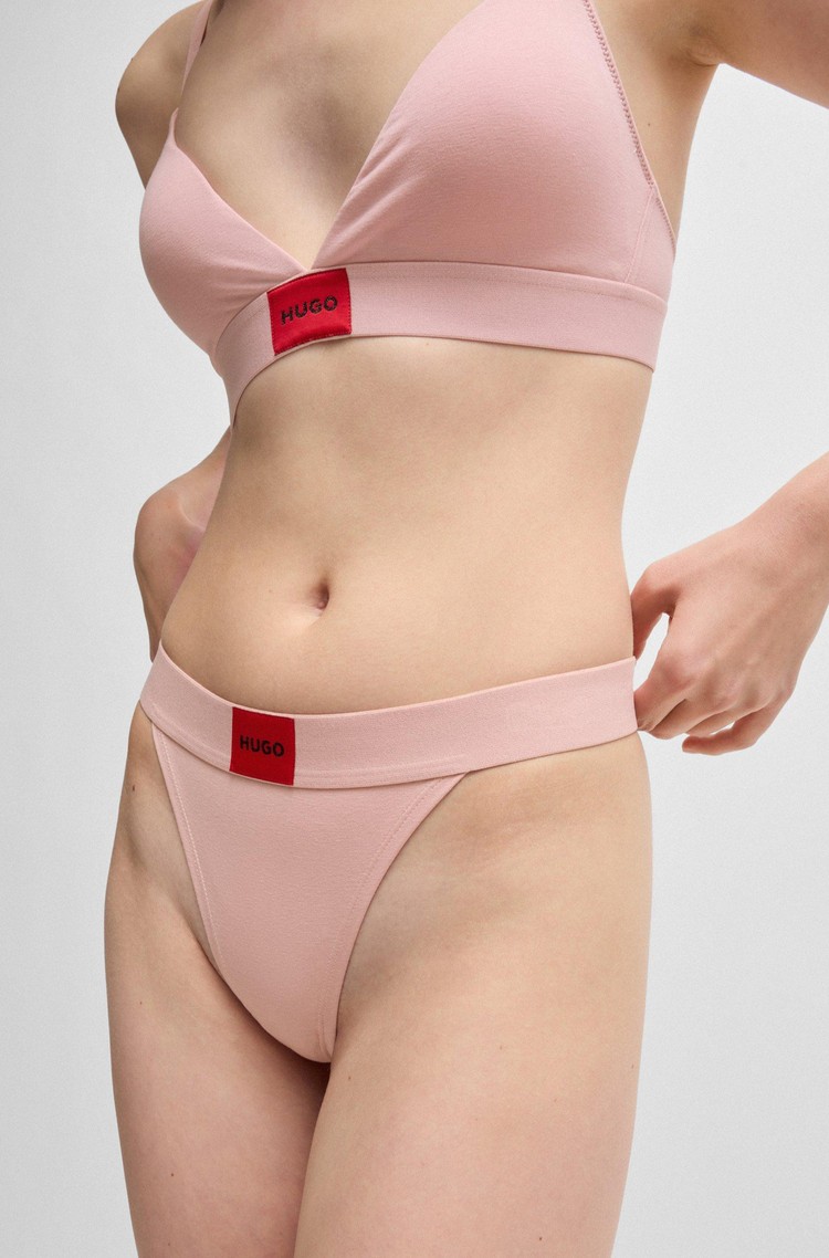 HUGO BOSS Stretch-cotton string briefs with red logo label Pink 