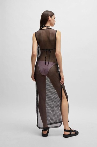 HUGO BOSS Sleeveless dress in net mesh with logo embroidery Black 2