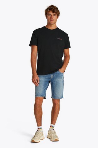 TOMMY HILFIGER Regular fit logo majica z neenakomerno zankasto teksturo Črna - Black 3