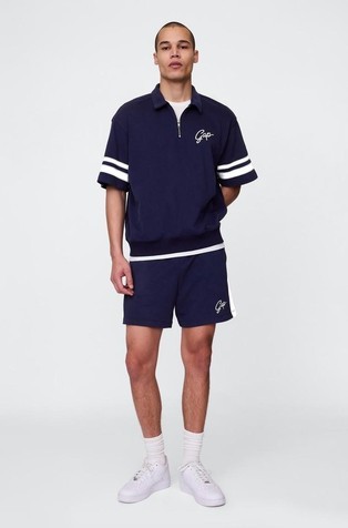 GAP Moški pulover s kratkimi rokavi in delno zadrgo Modra - Navy Uniform 6