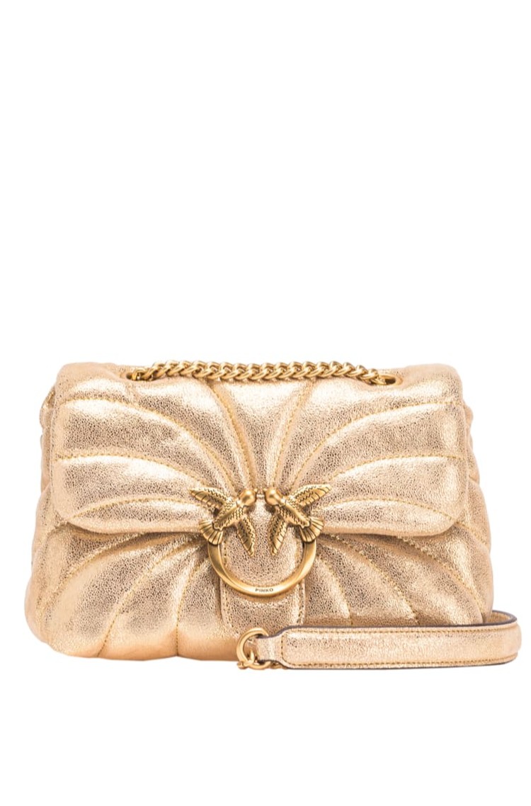 PINKO Love Bag Puff quilt crossbody bag in metallic leather Gold 
