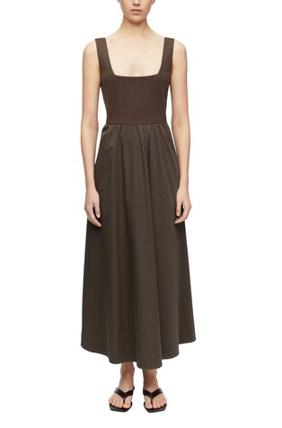 Long dress in a fabric mix