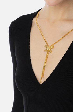 ELISABETTA FRANCHI Top in ribbed viscose fabric with necklace Black 3