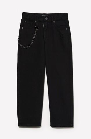 Ohlapne jeans hlače z dekorativno verigo