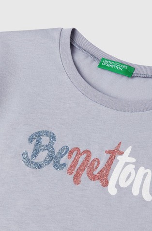 BENETTON Bombažna majica z bleščečim logotipom Siva - Gray 3