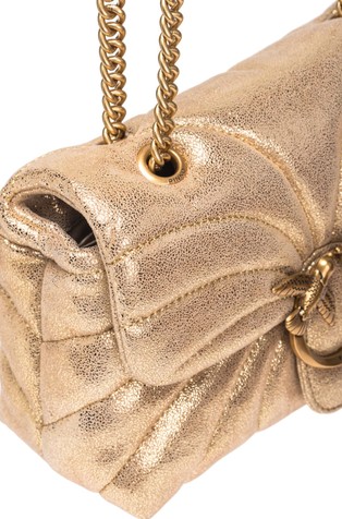 PINKO Love Bag Puff quilt crossbody bag in metallic leather Gold 3