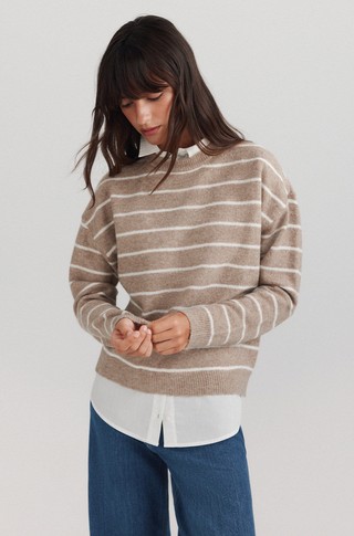 Striped knit jumper with contrast insert