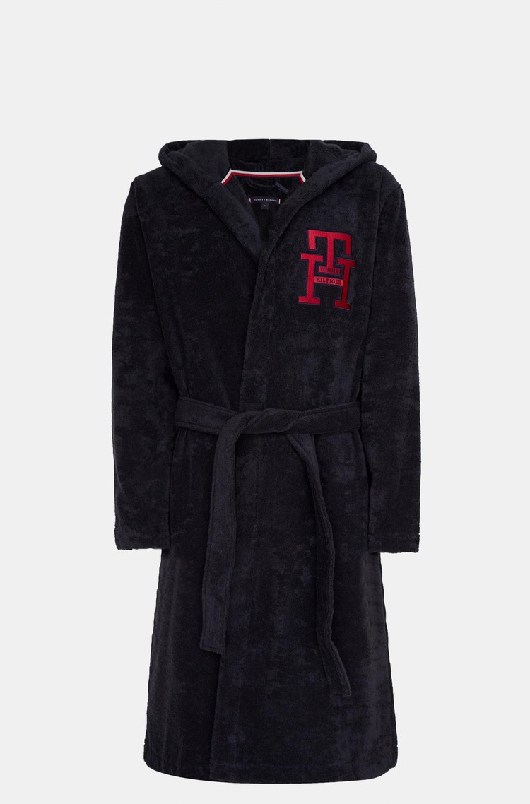 TOMMY HILFIGER Bombažen kopalni plašč s TH monogramom Modra - Blue 