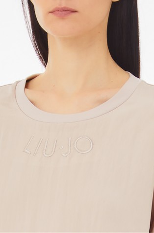 LIU JO Pulover iz viskozne mešanice z vezenim logotipom Bež - Beige 3