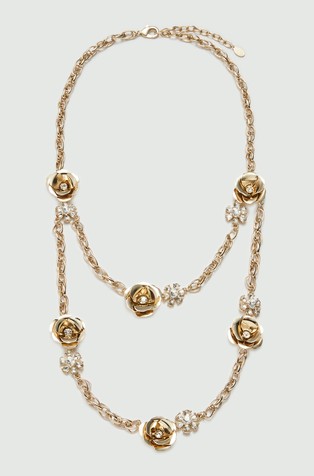 Long flower and rhinestone necklace