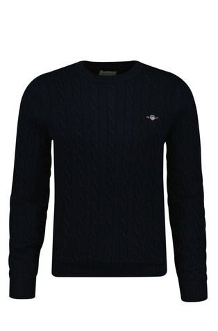 GANT Cotton Cable Knit Crew Neck Sweater Dark Blue 5
