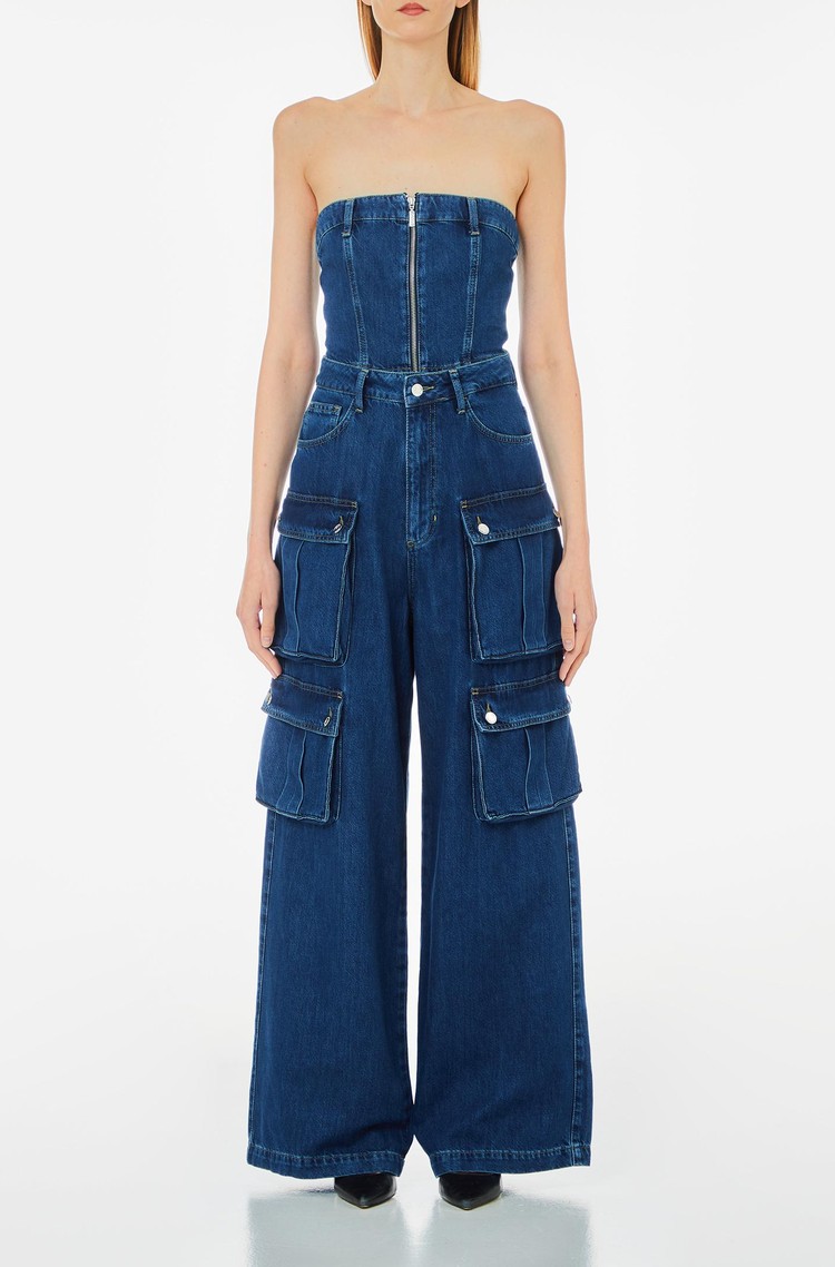 LIU JO Denim kombinezon z odkritimi rameni Modra - Blue 