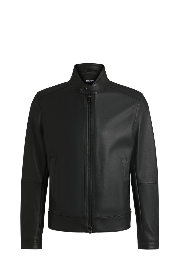 HUGO BOSS Regular-fit jacket in nappa leather Black 