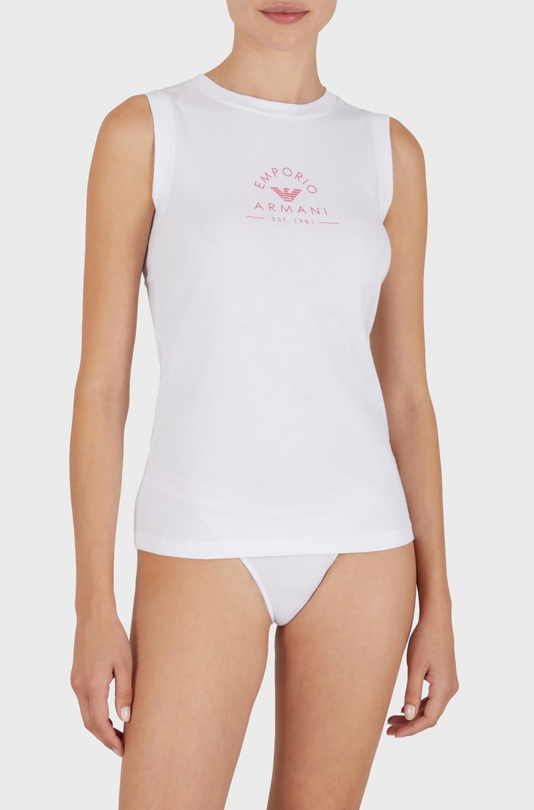 EMPORIO ARMANI Organic-cotton Logo Tank Top White 