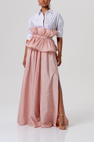 Long skirt with plissè flounce at waist