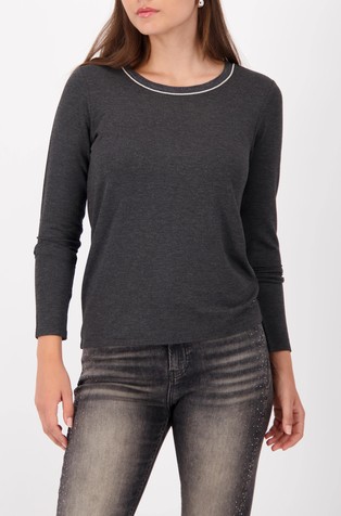 Majica z dolgimi rokavi in pletenim ovratnikom