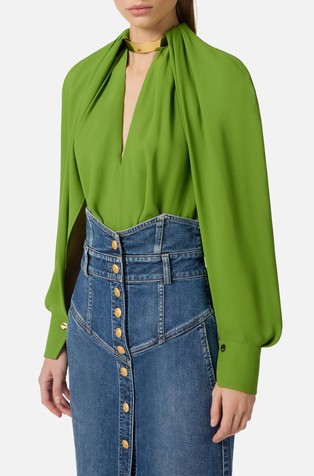 Bluza iz viskoznega žoržeta z dekorativnim elementom