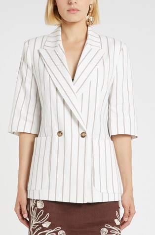 Črtast suknjič s 3/4 rokavi iz lanene mešanice