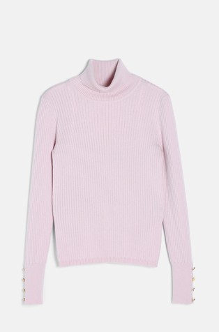 Wool turtleneck pullover with decorative buttons