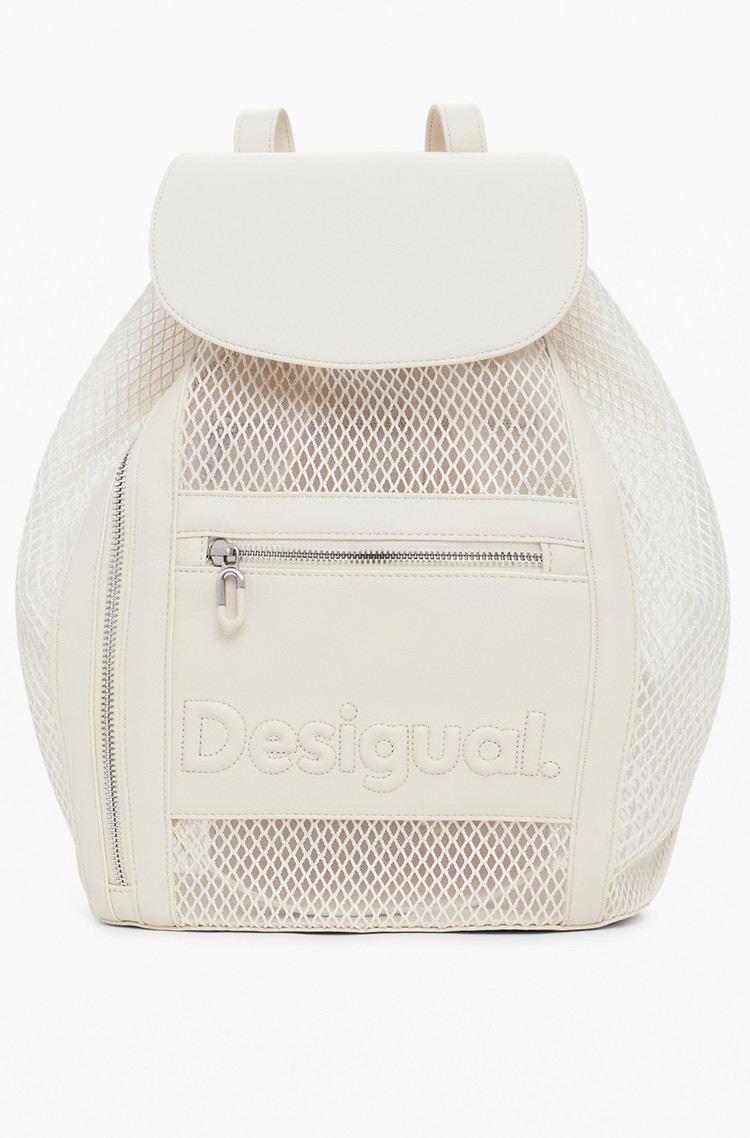 DESIGUAL Medium mesh drawstring backpack White 
