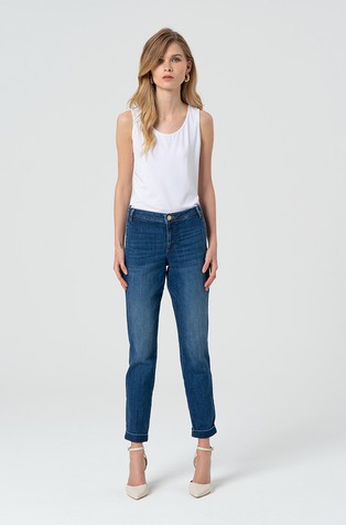 Ravne jeans hlače iz bombažne mešanice