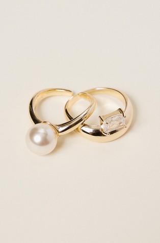 Set of rings with rhinestone and pearl