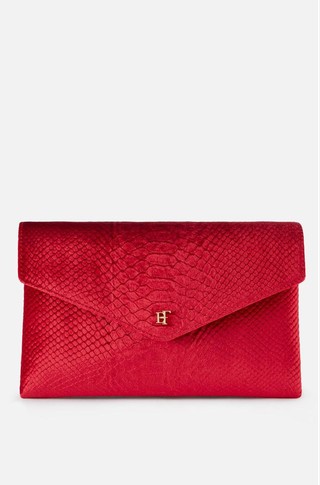 Velvet clutch bag with crocodile print