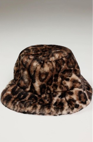 Klobuk iz umetnega krzna z leopardjim vzorcem