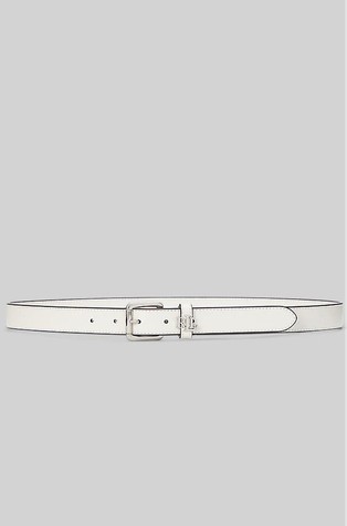 Logo-keeper leather skinny belt