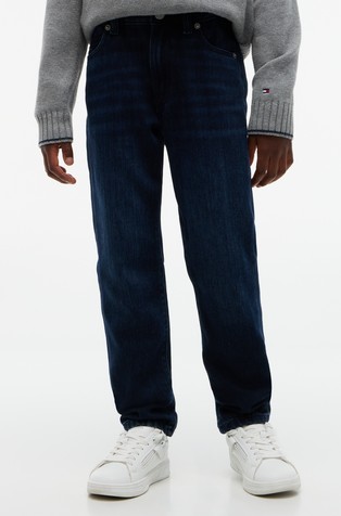 Ravne jeans hlače z vezenimi logo zastavicami
