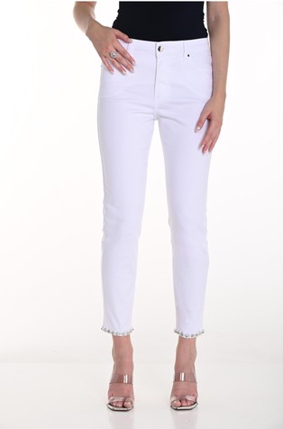 Skinny fit jeans with rhinestones and pearls