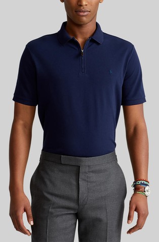 Slim Fit raztegljiva polo majica z delno zadrgo