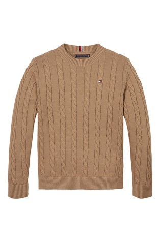 TOMMY HILFIGER Pleten bombažen pulover z vzorcem verig Rjava - Brown 4