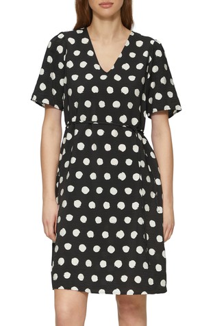 Short viscose blend dress with polka dot pattern